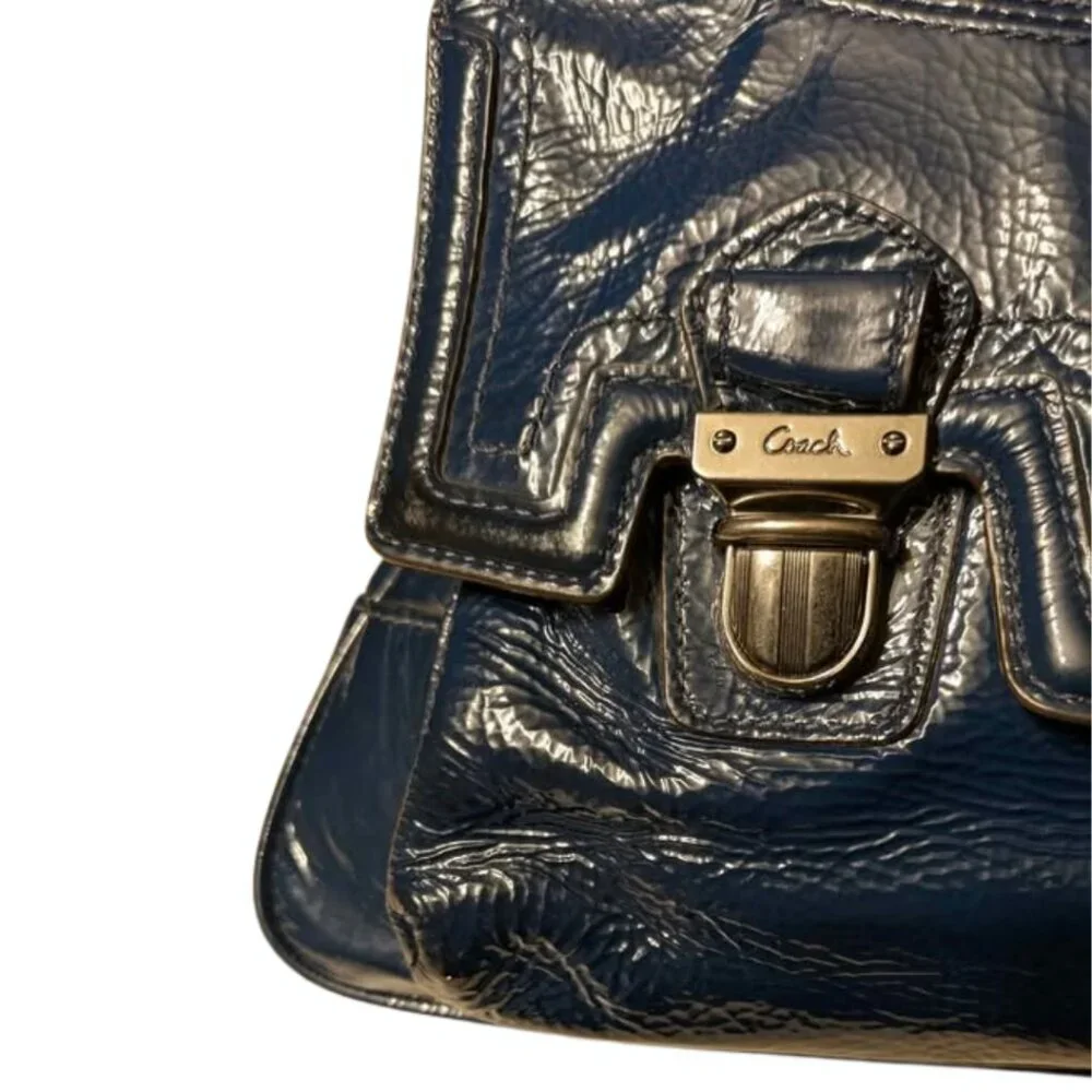 Authentic Coach Poppy Blue Teal Patent Leather Hobo Tote Bag H1169-18717 - Picture 6 of 7